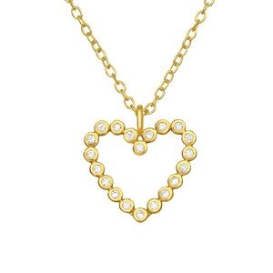 18K Gold Plated Sterling Silver CZ Heart Necklace – Sparkling Bezel-Set